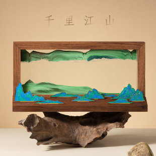 饰品办公室工艺品乔迁新居礼品 马鹿流沙画摆件千里江山客厅家居装