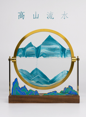 马鹿高山流水流沙画摆件