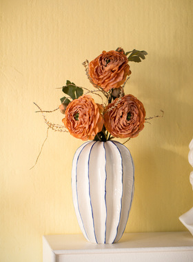 北欧轻奢陶瓷竖纹灯笼花瓶摆件