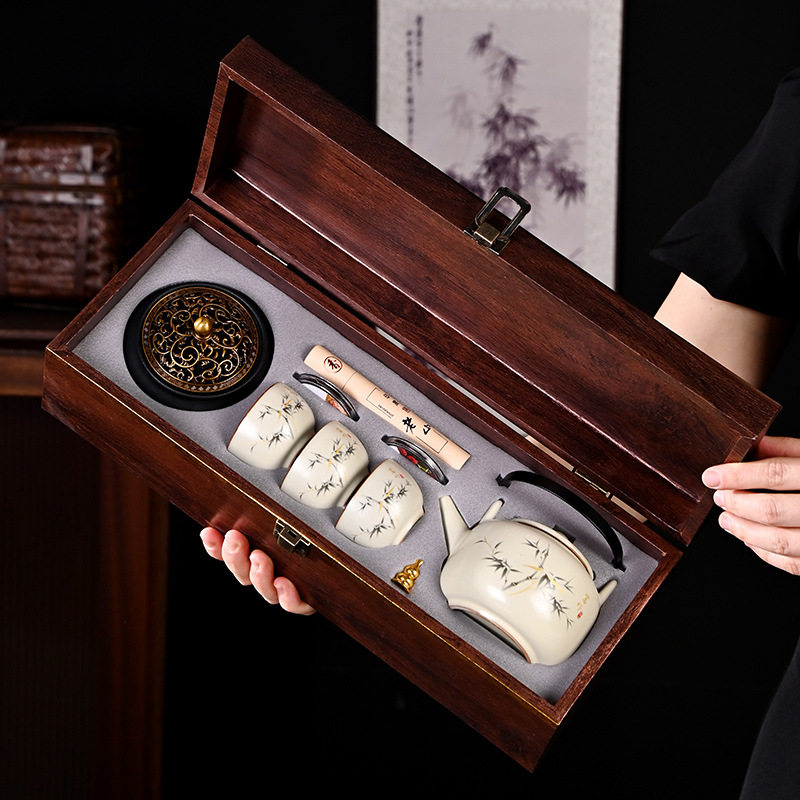 陶瓷提梁壶线香插功夫茶具礼盒