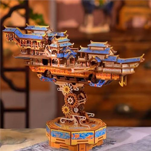 同趣拼装模型八音盒榫卯积木星迹幻舟diy手工飞船拼图玩具生礼物