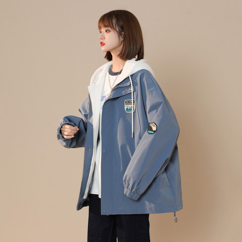 中性风春季新款假两件夹克男女情侣连帽外套A266-JK2223-P80图片