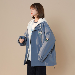 中性风春季新款假两件夹克男女情侣连帽外套A266-JK2223-P80图片