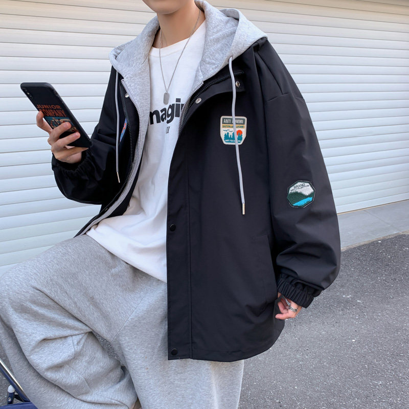 2023年春季新款假两件夹克男士刺绣连帽外套A266-JK2223-P80,男装夹克,电商A266