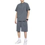 潮牌休闲男士运动套装夏季立领T恤宽松抽绳短裤A266-TZ999-P45，男装休闲套装，电商A266