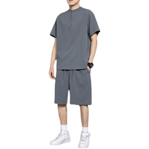潮牌休闲男士运动套装夏季立领T恤宽松抽绳短裤A266-TZ999-P45图片