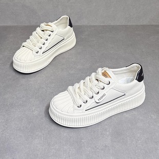 卡美路真皮小白鞋女秋劲王新款奥古斯都女士女鞋休闲厚底运动板鞋