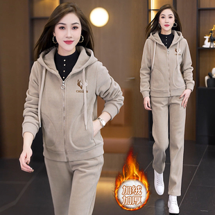 开衫卫衣休闲运动服套装女秋冬2025新款加绒加厚阔腿裤时尚两件套
