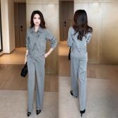 个性 新款 女2025春季 两件套 假两件上衣阔腿裤 时尚 韩版 休闲运动套装