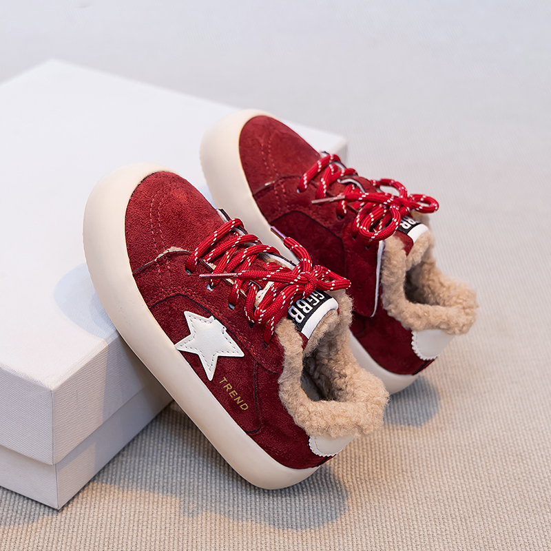 女童加绒板鞋保暖防滑冬季星星鞋