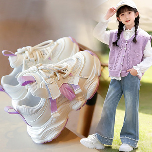 爆款童鞋女童透气老爹鞋魔术贴春秋季防滑运动鞋2026网面跑步鞋子
