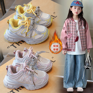 女童跑步鞋男童运动鞋2025秋冬新款运动软底加绒儿童鞋中大童鞋子