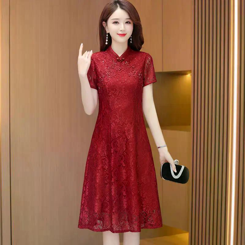 喜婆婆婚宴装旗袍连衣裙2025新款女夏气质高端精致妈妈结婚礼服裙