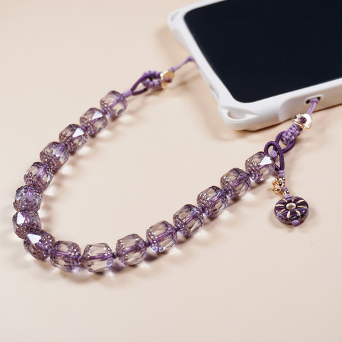 紫琉璃手机链女斜挂手腕水晶挂件