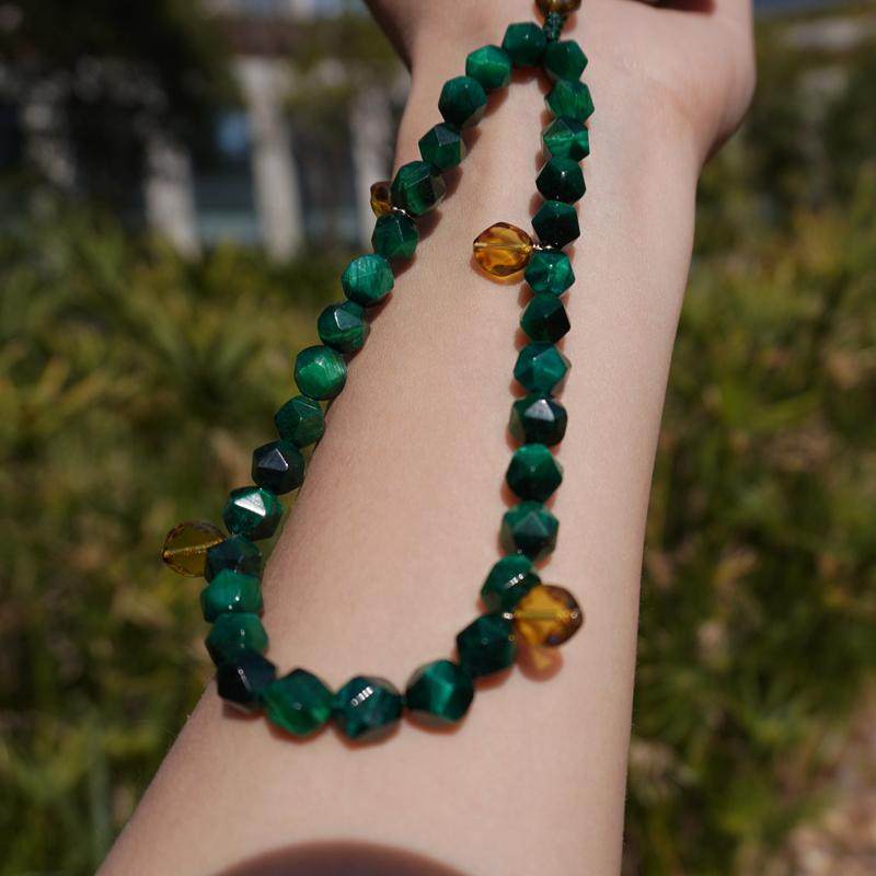 绿虎眼石手机链玉石串珠挂绳挂件