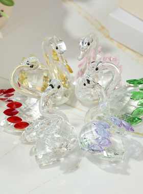 创意炫彩水晶天鹅桌面摆件