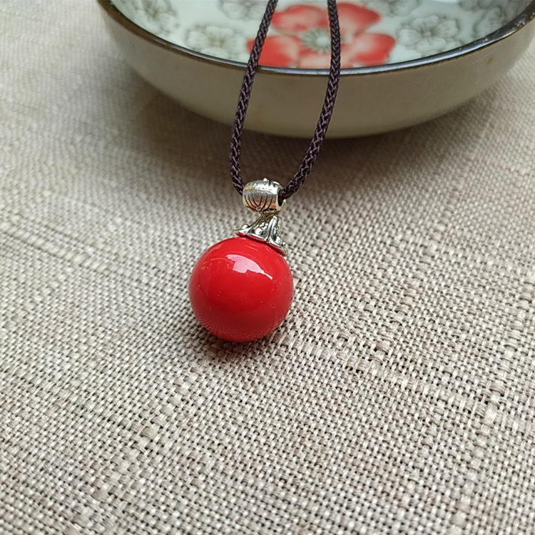 正红吊坠简约项链贝珠子项链绳