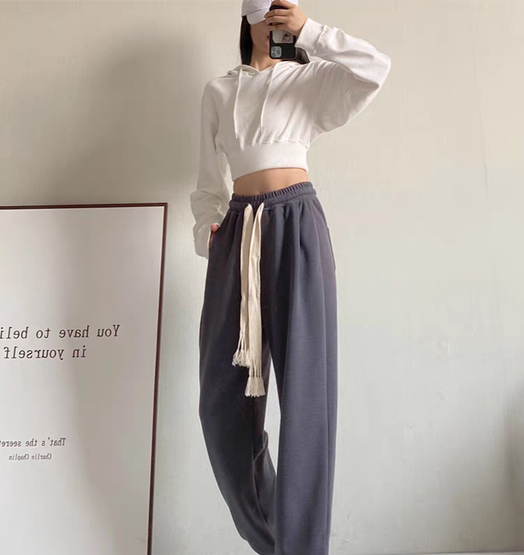 00后00后运动裤女春秋季高腰束脚新款慵懒遛弯阔腿休闲卫裤子