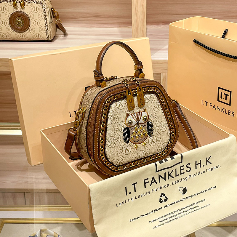 CITEX LV官方旗舰店香港老花圆饼包女2025新款真皮秋季高级质感单