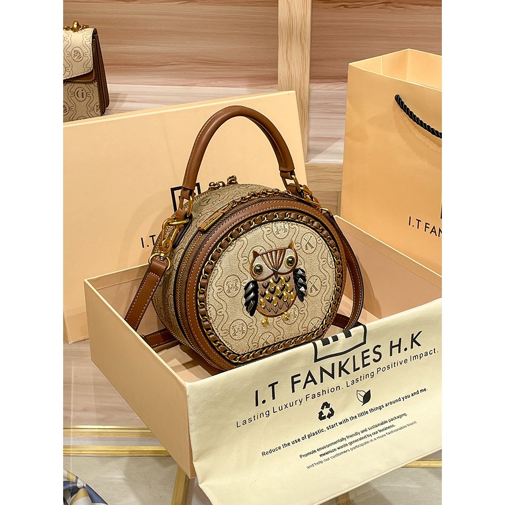 CITEX LV官方旗舰店香港专柜真皮圆饼包包女新款2025高级感小圆包