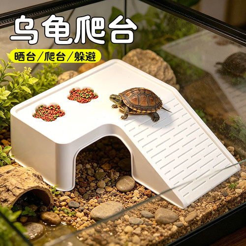 乌龟晒台爬台乌龟缸专用晒背喂食爬台浮台乌龟躲避休息造景一体箱