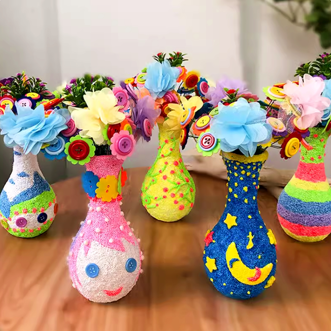 纽扣花艺手工送花瓶 雪花泥diy手工玩具幼教用幼儿园节日礼物赠品