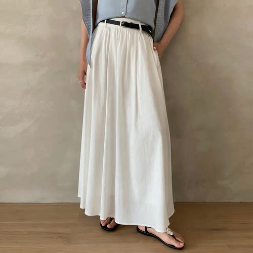 天丝松紧腰长款A字半身裙显瘦