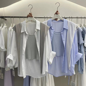 上衣 LZWM韩版 披肩气质两件套 白色衬衫 女百搭开衫 夏季 显瘦七分袖