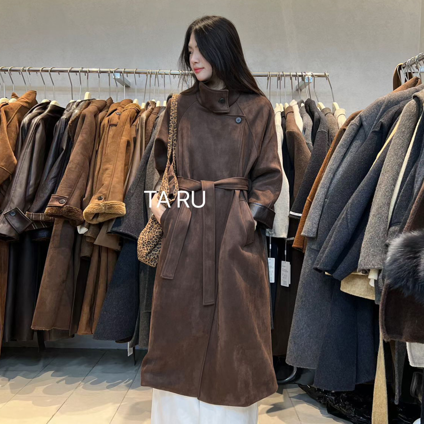 TARU加绒加厚麂皮绒大衣