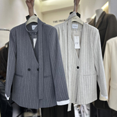 THEFRONT条纹V领西装 套装 外套女TARU早春新款 宽松高品质西服长裤
