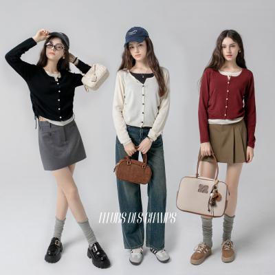 Fleurs des champs 假两件抽绳针织衫