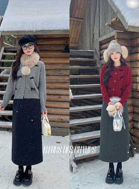 Fleurs des champs蝴蝶结开衫/闪亮半裙