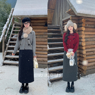 闪亮半裙 champs蝴蝶结开衫 Fleurs des