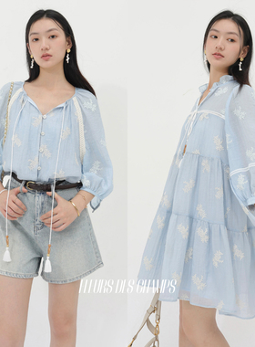 Fleurs des champs蓝色刺绣连衣裙+上衣