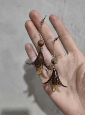 植物耳环天然滴胶玉兰花椿树花香椿花真果实木质复古设计感耳饰