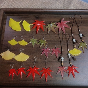 自然博物馆滴胶真枫叶银杏叶树叶天然叶脉手工高级感森系植物耳环