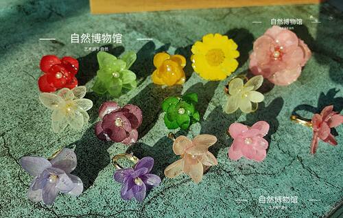 原创设计干花戒指天然永生花绣球少女指环开口圈调节14k金戒指女