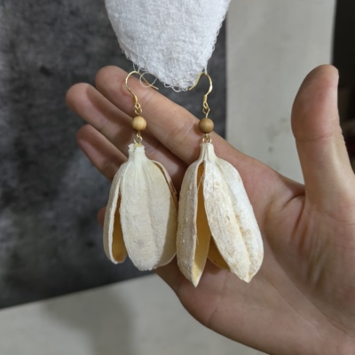 大理苍山果实耳环剑麻果奶白色文艺复剑麻果果实耳环气质手作银女