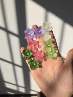 原创设计手工制作耳环白色红色蓝色粉色超仙绣球真花气质耳环女