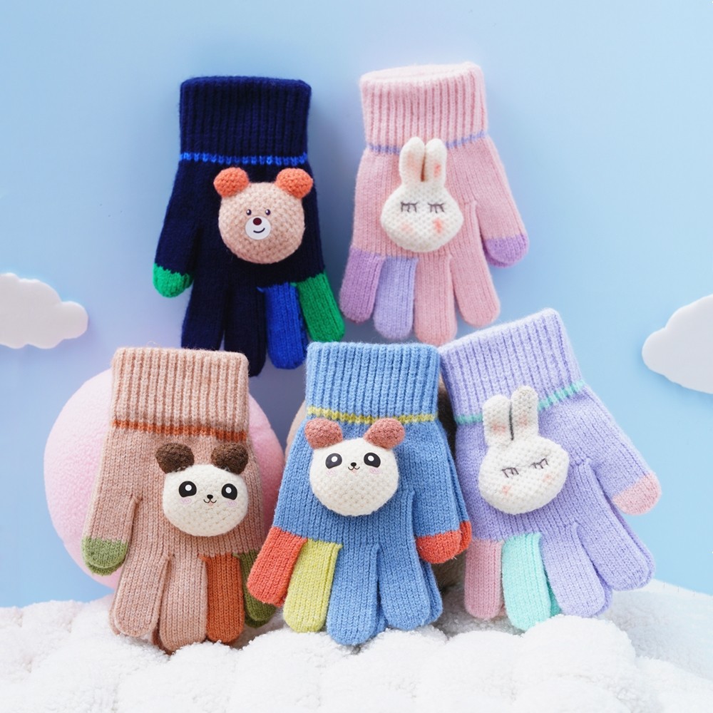 宝宝手套秋冬季户外保暖男女童儿童3-4-5岁幼儿小孩毛线五指冬天