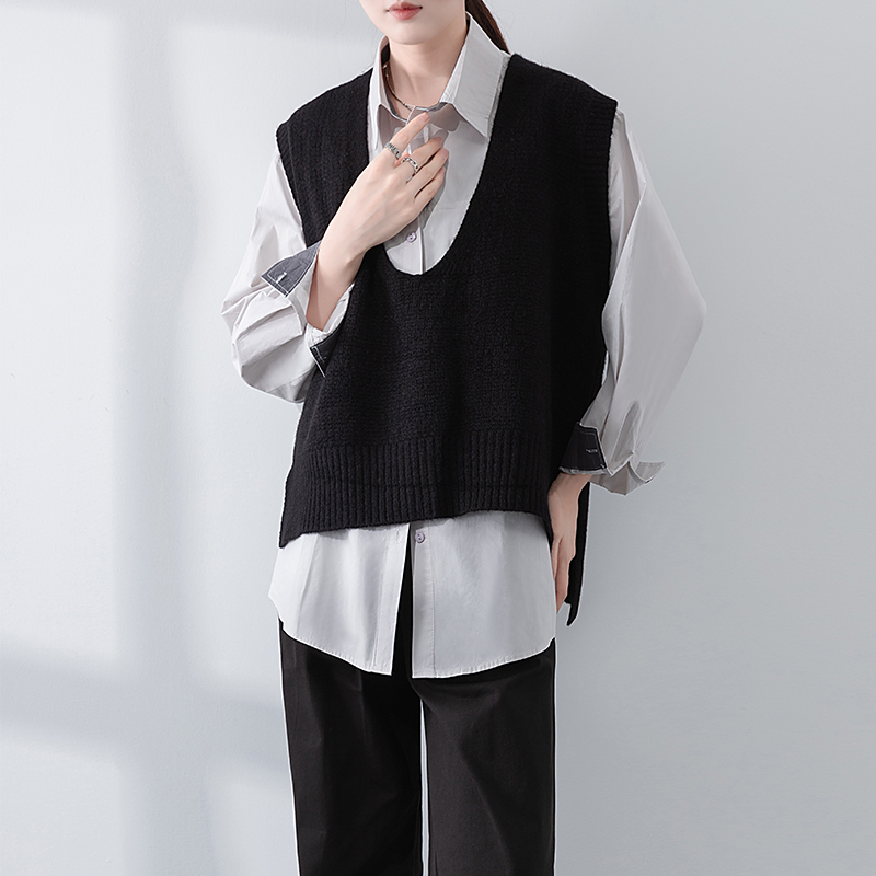 黑色针织马甲背心坎肩外搭上衣
