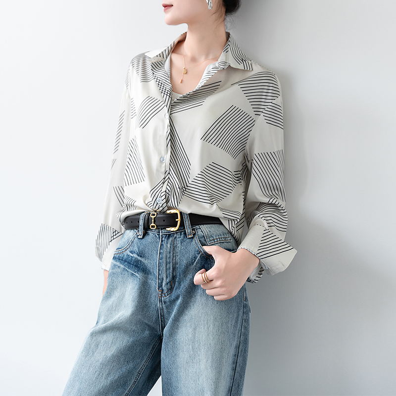 气质通勤长袖几何条纹衬衣服