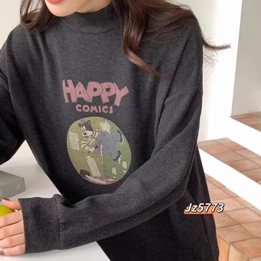 原单外贸韩系2025年冬季高领小熊德绒打底衫女内搭T恤保暖减龄潮