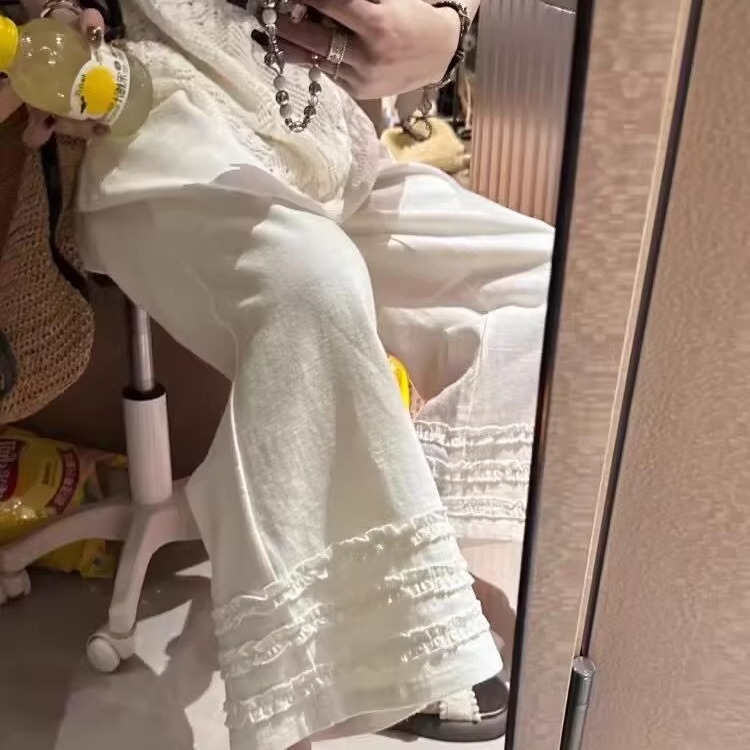原单外贸高品质麻棉花边九分裤高克重老钱风质感2025年宽松休闲裤