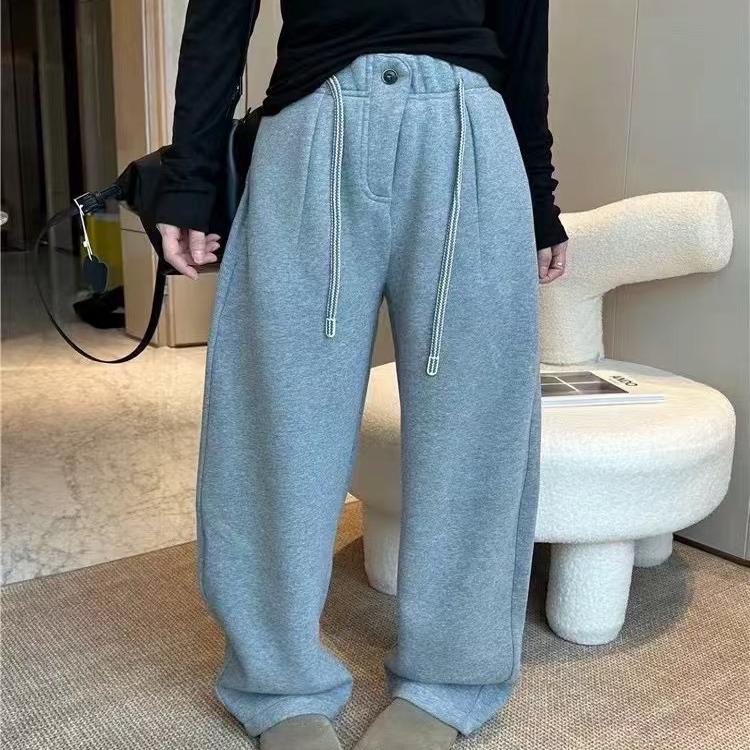 原单外贸欧货加绒弯刀裤门禁纽扣抽绳宽松质感净版百搭软糯休闲裤