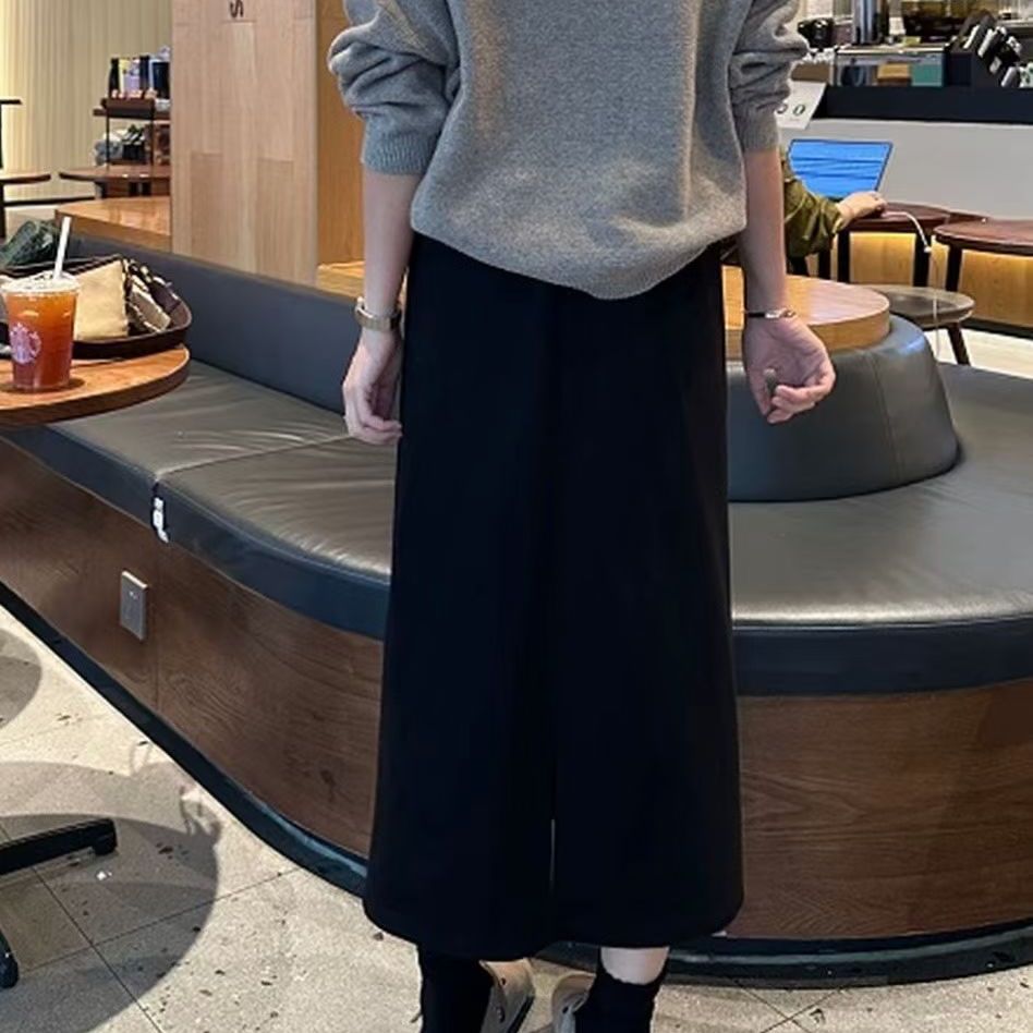 原单外贸一片式秋冬质感遮肉显瘦万能百搭长黑半身裙女裙奶芙绒裙
