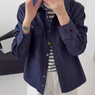 自制原单网红推荐软糯亲肤抓毛牛仔衬衫2026年早春开衫POLO领外套