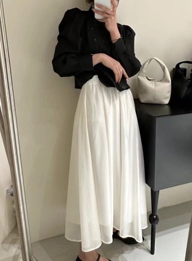 fra pares天丝半身裙万能腰防走光纯感飘逸A字裙净版度假半身裙潮