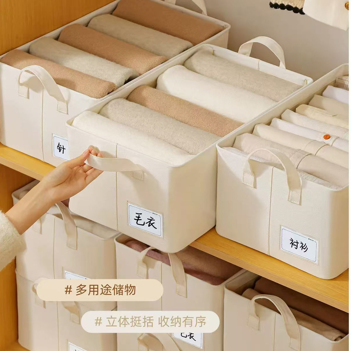 沐简帆布可视可水洗收纳箱带盖折叠家居书籍整理箱日式简约收纳盒