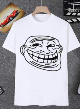 trollface表情包短袖男t恤女coolface恶搞巨魔脸邪恶微笑衣服学生